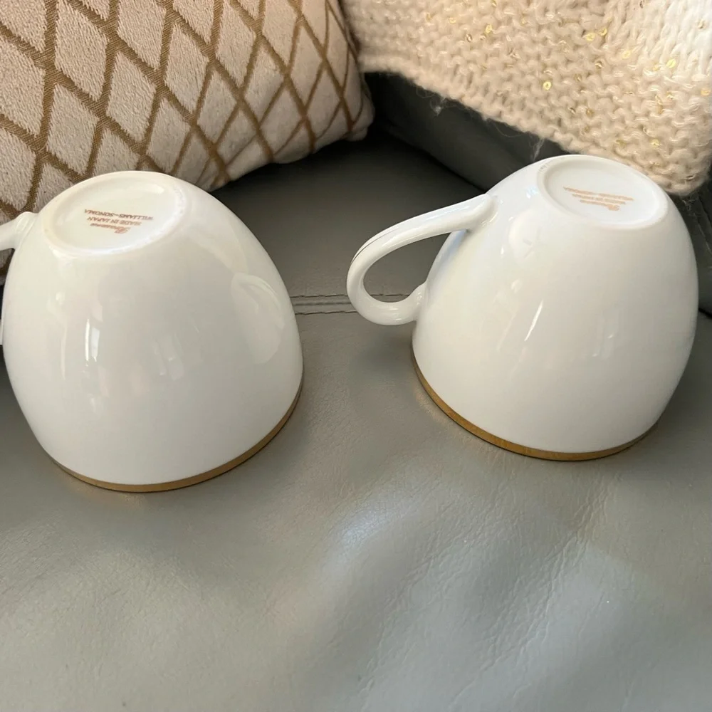WILLIAMS SONOMA Brasserie JAPAN Gold Band PORCELAIN Tea Coffee Cups SET of 2